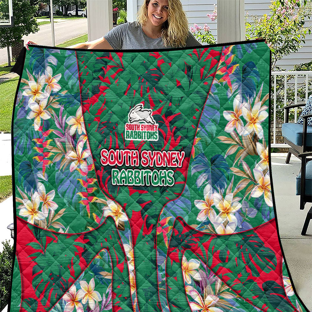 South Sydney Rabbitohs Quilt Tropical Hibiscus Floral Pattern With Green And Red Accents