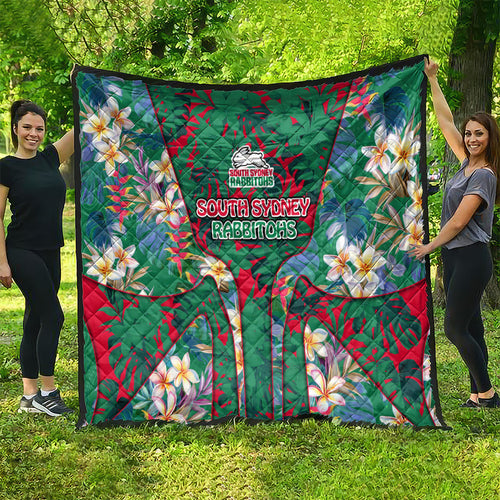 South Sydney Rabbitohs Quilt Tropical Hibiscus Floral Pattern With Green And Red Accents