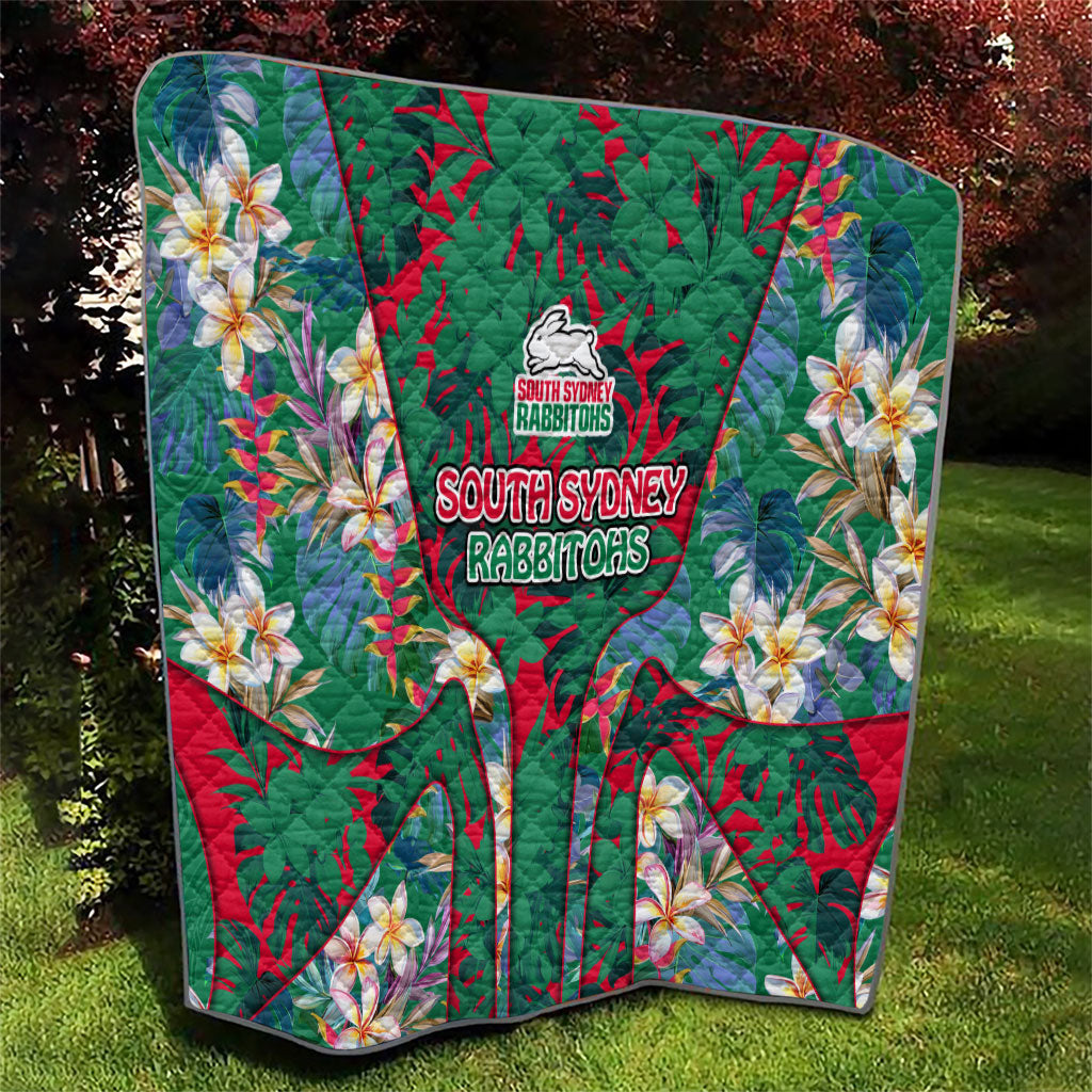 South Sydney Rabbitohs Quilt Tropical Hibiscus Floral Pattern With Green And Red Accents