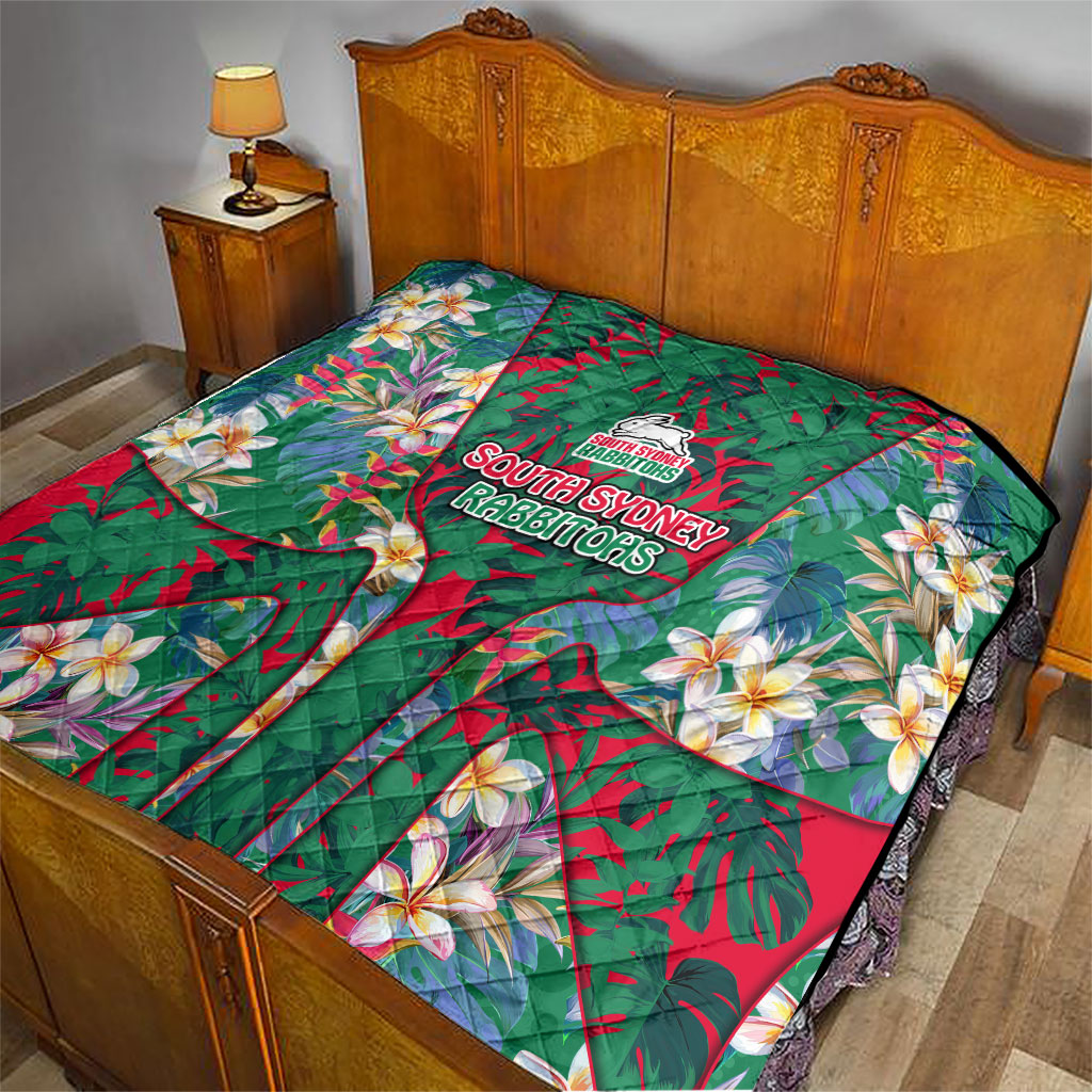 South Sydney Rabbitohs Quilt Tropical Hibiscus Floral Pattern With Green And Red Accents