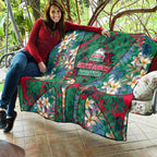 South Sydney Rabbitohs Quilt Tropical Hibiscus Floral Pattern With Green And Red Accents