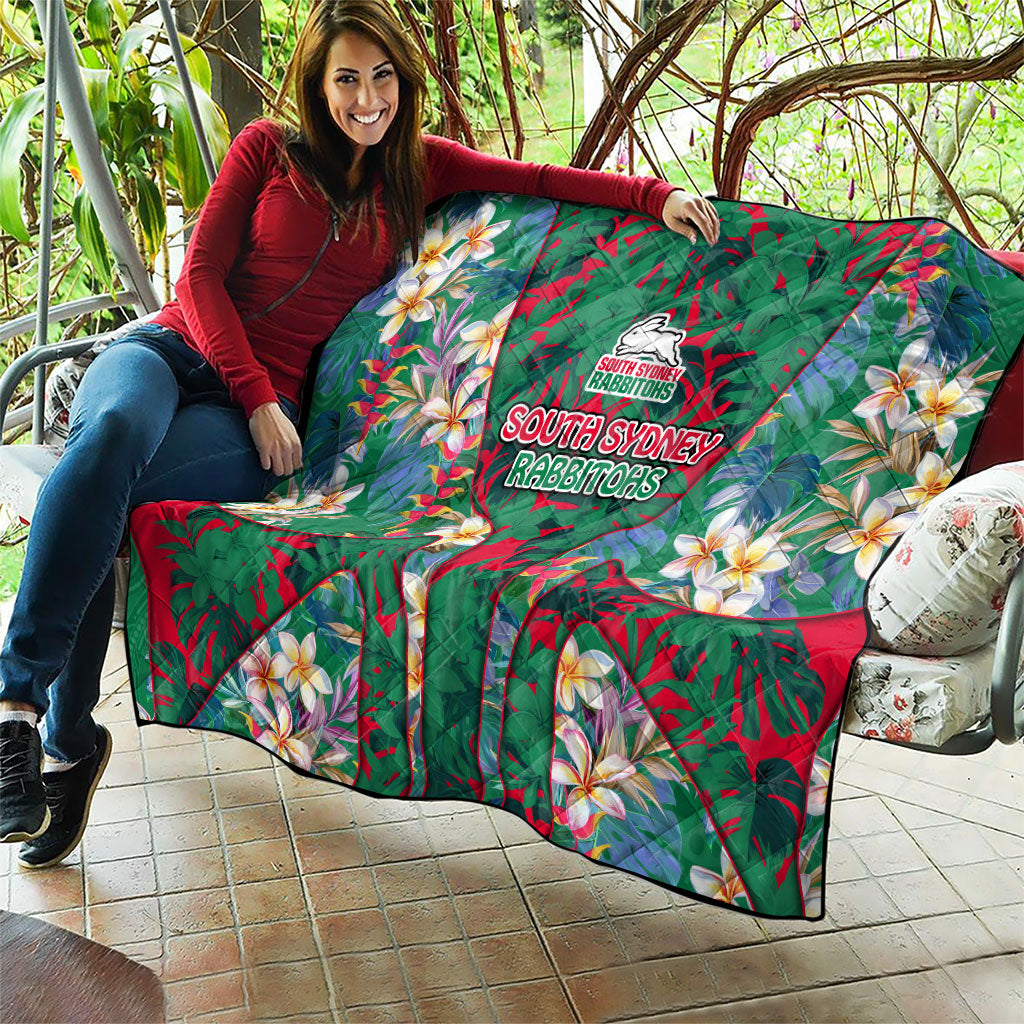 South Sydney Rabbitohs Quilt Tropical Hibiscus Floral Pattern With Green And Red Accents