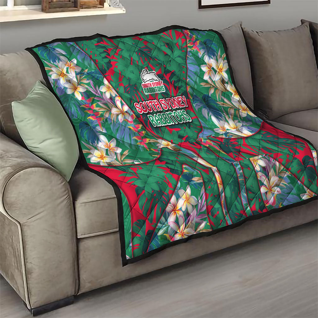 South Sydney Rabbitohs Quilt Tropical Hibiscus Floral Pattern With Green And Red Accents