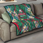 South Sydney Rabbitohs Quilt Tropical Hibiscus Floral Pattern With Green And Red Accents