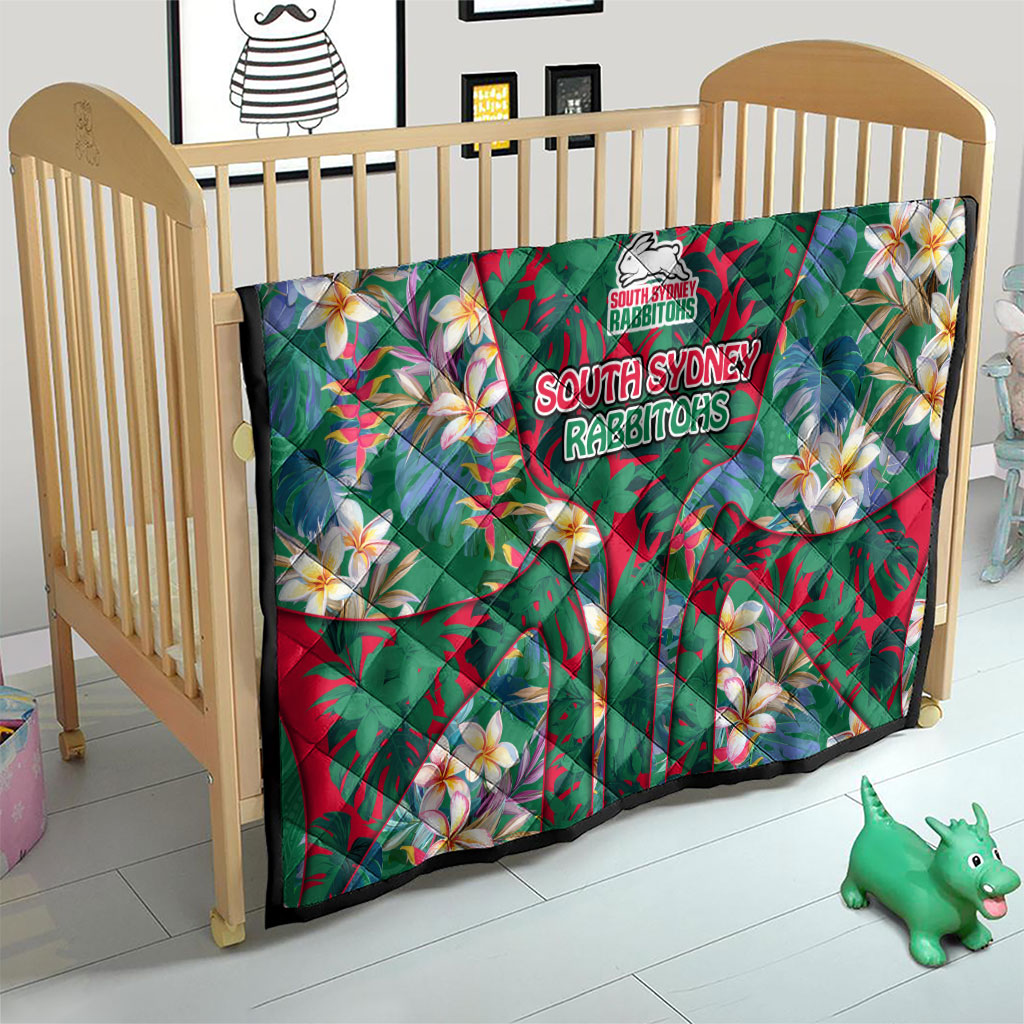South Sydney Rabbitohs Quilt Tropical Hibiscus Floral Pattern With Green And Red Accents