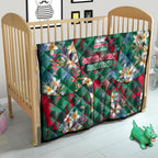 South Sydney Rabbitohs Quilt Tropical Hibiscus Floral Pattern With Green And Red Accents