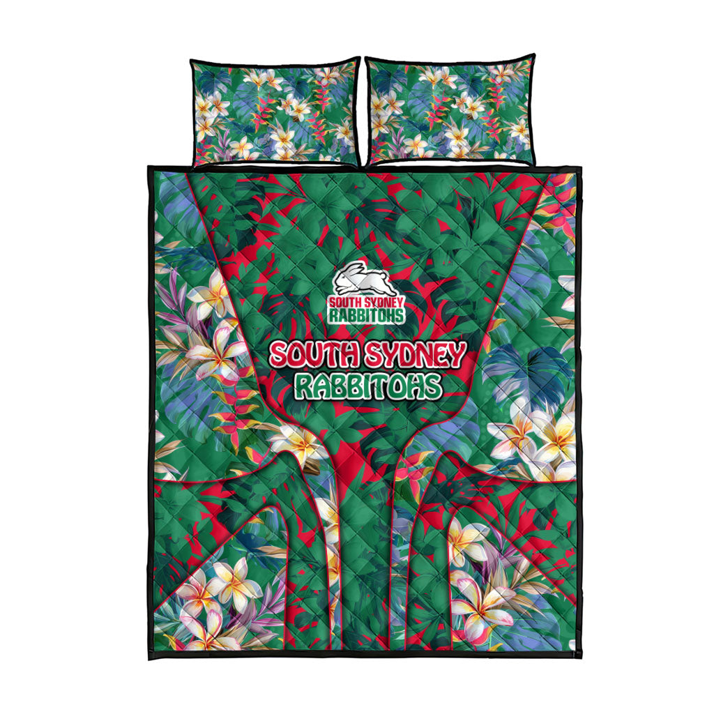 South Sydney Rabbitohs Quilt Bed Set Tropical Hibiscus Floral Pattern With Green And Red Accents
