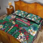 South Sydney Rabbitohs Quilt Bed Set Tropical Hibiscus Floral Pattern With Green And Red Accents
