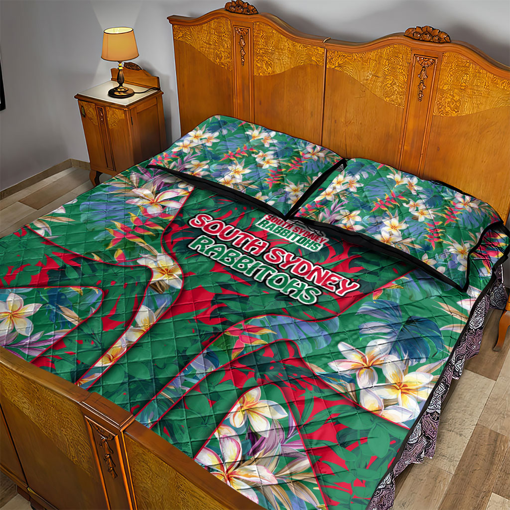 South Sydney Rabbitohs Quilt Bed Set Tropical Hibiscus Floral Pattern With Green And Red Accents