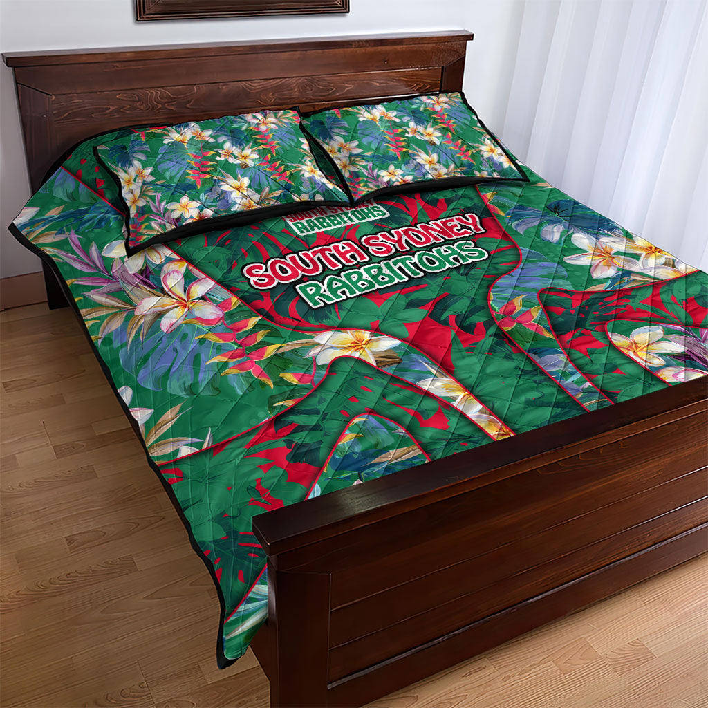 South Sydney Rabbitohs Quilt Bed Set Tropical Hibiscus Floral Pattern With Green And Red Accents
