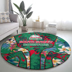 South Sydney Rabbitohs Round Carpet Tropical Hibiscus Floral Pattern With Green And Red Accents