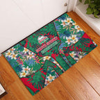 South Sydney Rabbitohs Rubber Doormat Tropical Hibiscus Floral Pattern With Green And Red Accents