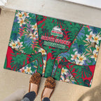 South Sydney Rabbitohs Rubber Doormat Tropical Hibiscus Floral Pattern With Green And Red Accents