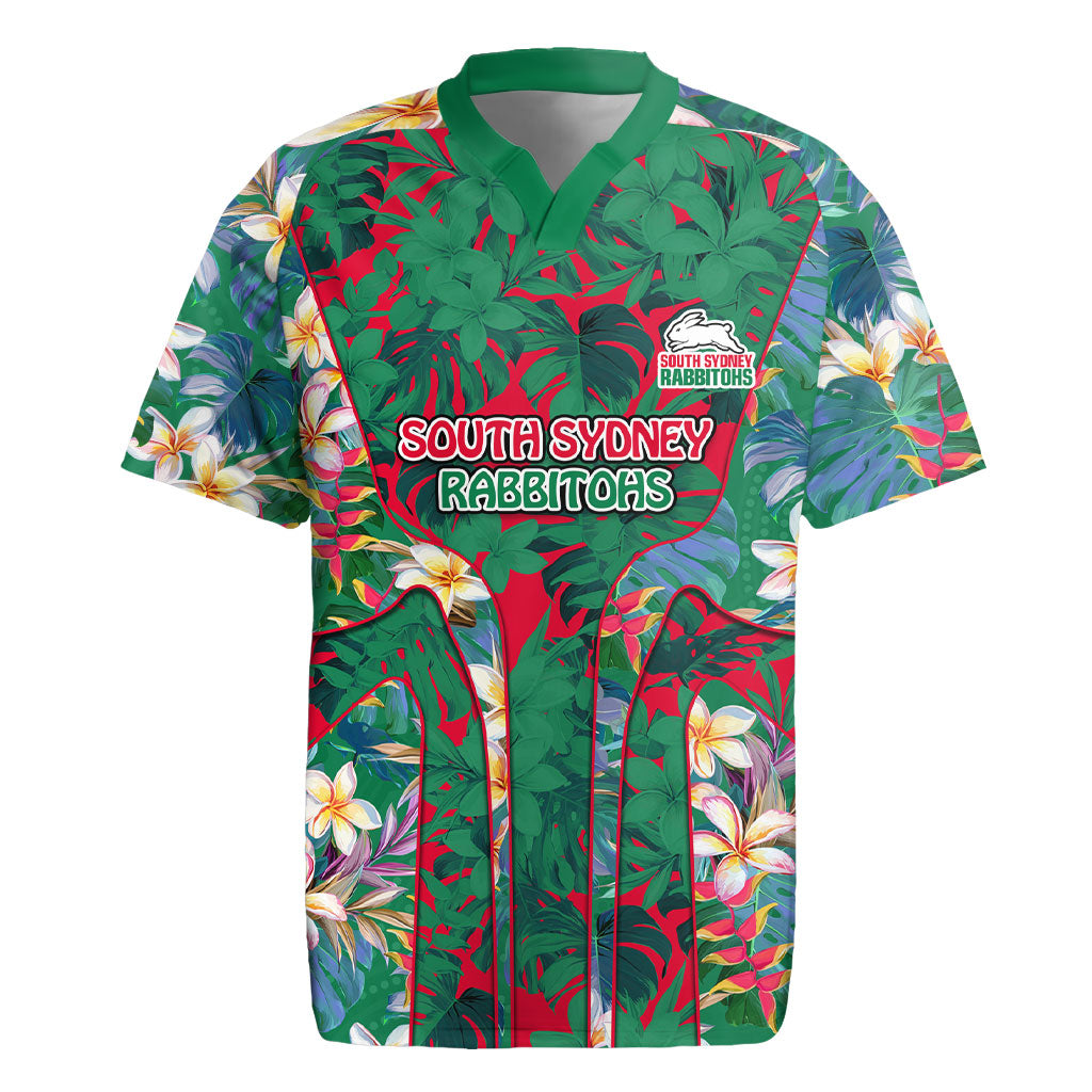 South Sydney Rabbitohs Rugby Jersey Tropical Hibiscus Floral Pattern With Green And Red Accents