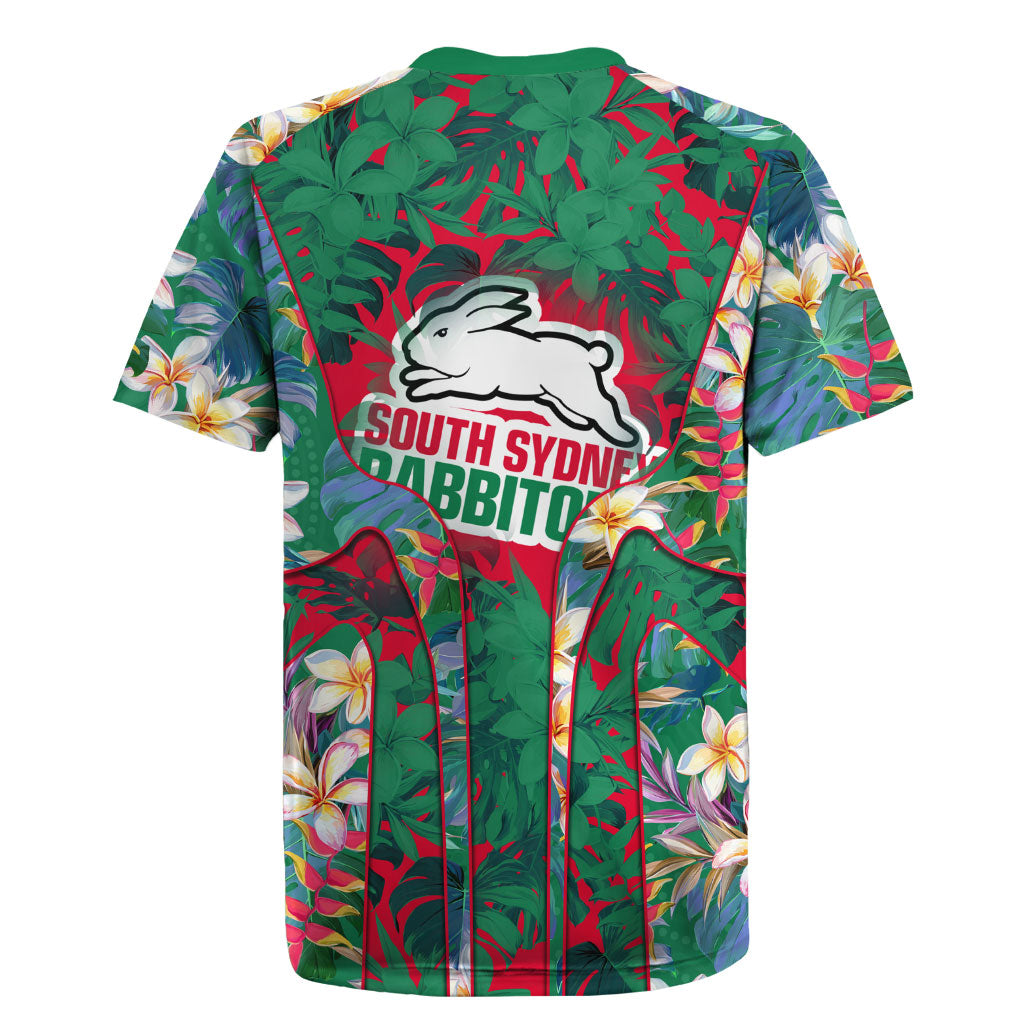 South Sydney Rabbitohs Rugby Jersey Tropical Hibiscus Floral Pattern With Green And Red Accents