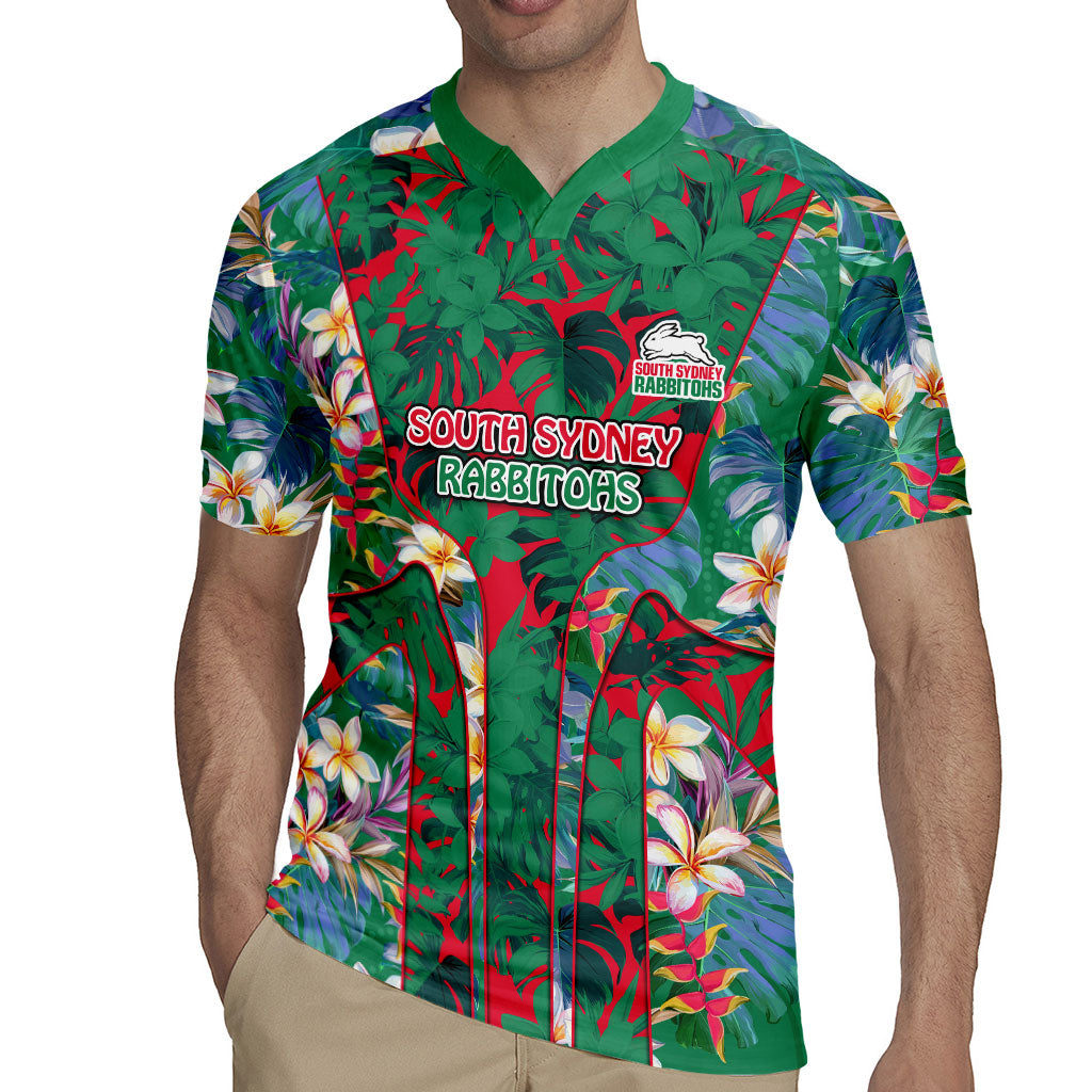 South Sydney Rabbitohs Rugby Jersey Tropical Hibiscus Floral Pattern With Green And Red Accents