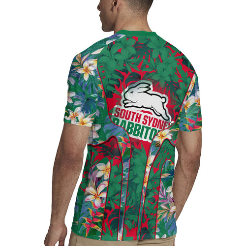 South Sydney Rabbitohs Rugby Jersey Tropical Hibiscus Floral Pattern With Green And Red Accents