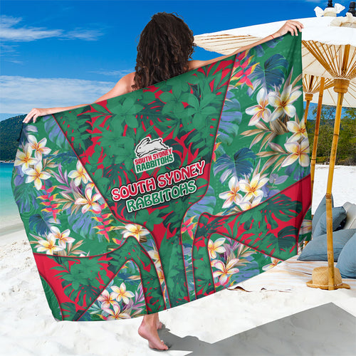 South Sydney Rabbitohs Sarong Tropical Hibiscus Floral Pattern With Green And Red Accents