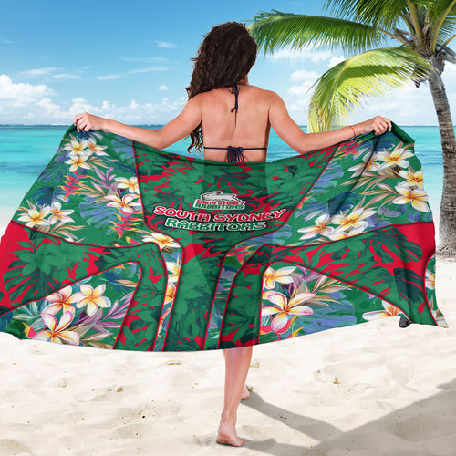South Sydney Rabbitohs Sarong Tropical Hibiscus Floral Pattern With Green And Red Accents