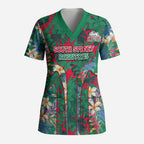 South Sydney Rabbitohs Scrub Top Tropical Hibiscus Floral Pattern With Green And Red Accents