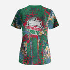 South Sydney Rabbitohs Scrub Top Tropical Hibiscus Floral Pattern With Green And Red Accents
