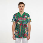 South Sydney Rabbitohs Scrub Top Tropical Hibiscus Floral Pattern With Green And Red Accents