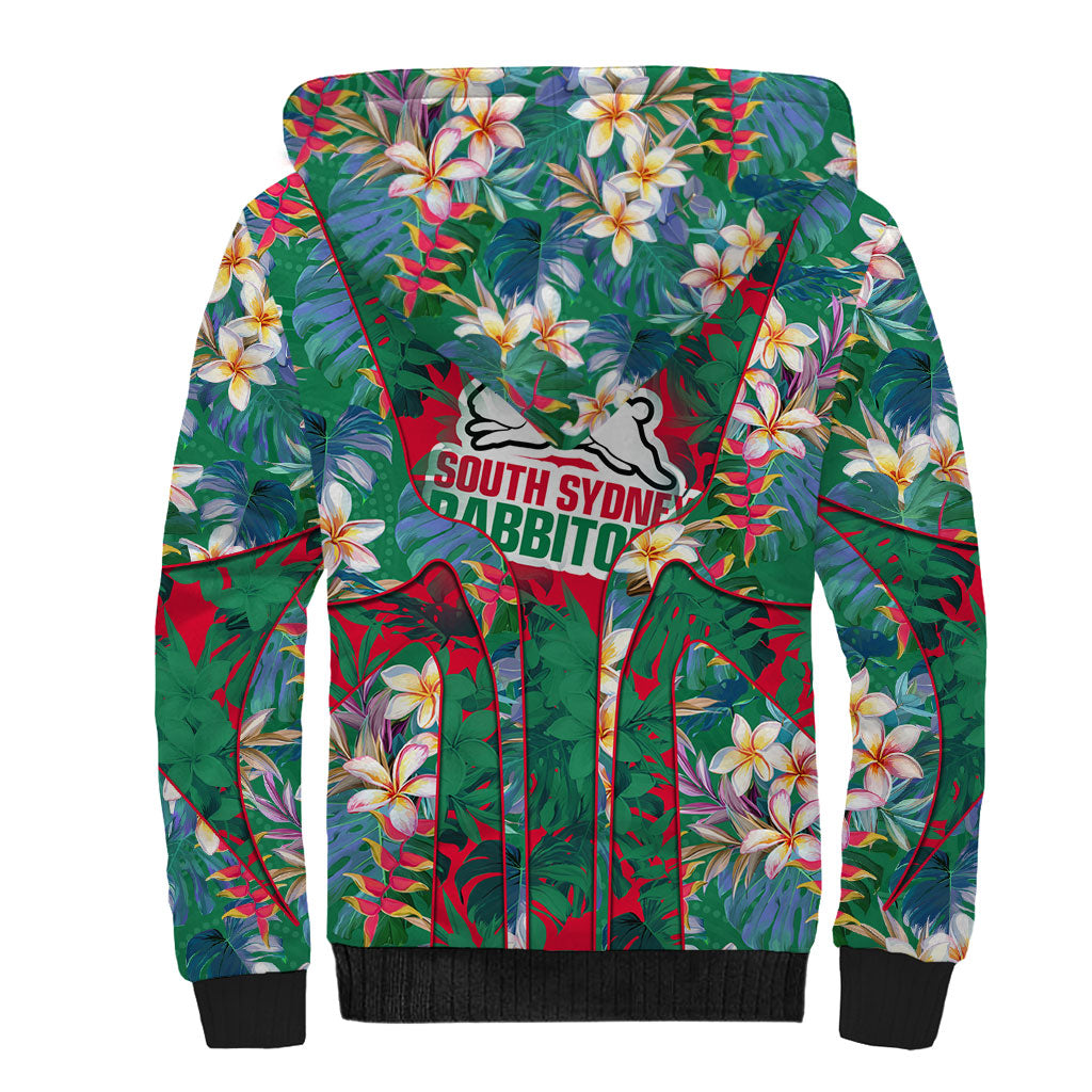 South Sydney Rabbitohs Sherpa Hoodie Tropical Hibiscus Floral Pattern With Green And Red Accents