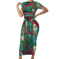 South Sydney Rabbitohs Short Sleeve Bodycon Dress Tropical Hibiscus Floral Pattern With Green And Red Accents
