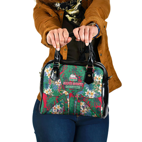 South Sydney Rabbitohs Shoulder Handbag Tropical Hibiscus Floral Pattern With Green And Red Accents