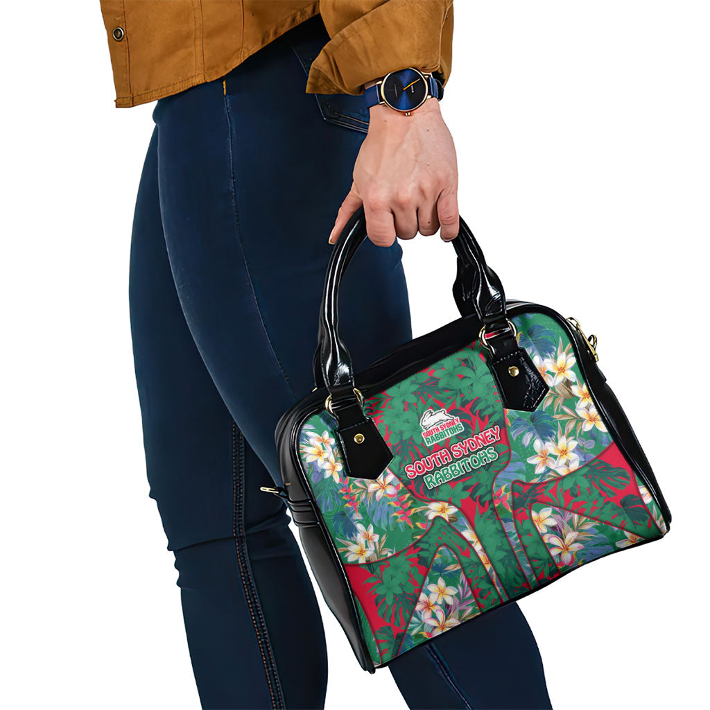South Sydney Rabbitohs Shoulder Handbag Tropical Hibiscus Floral Pattern With Green And Red Accents