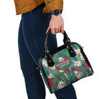 South Sydney Rabbitohs Shoulder Handbag Tropical Hibiscus Floral Pattern With Green And Red Accents