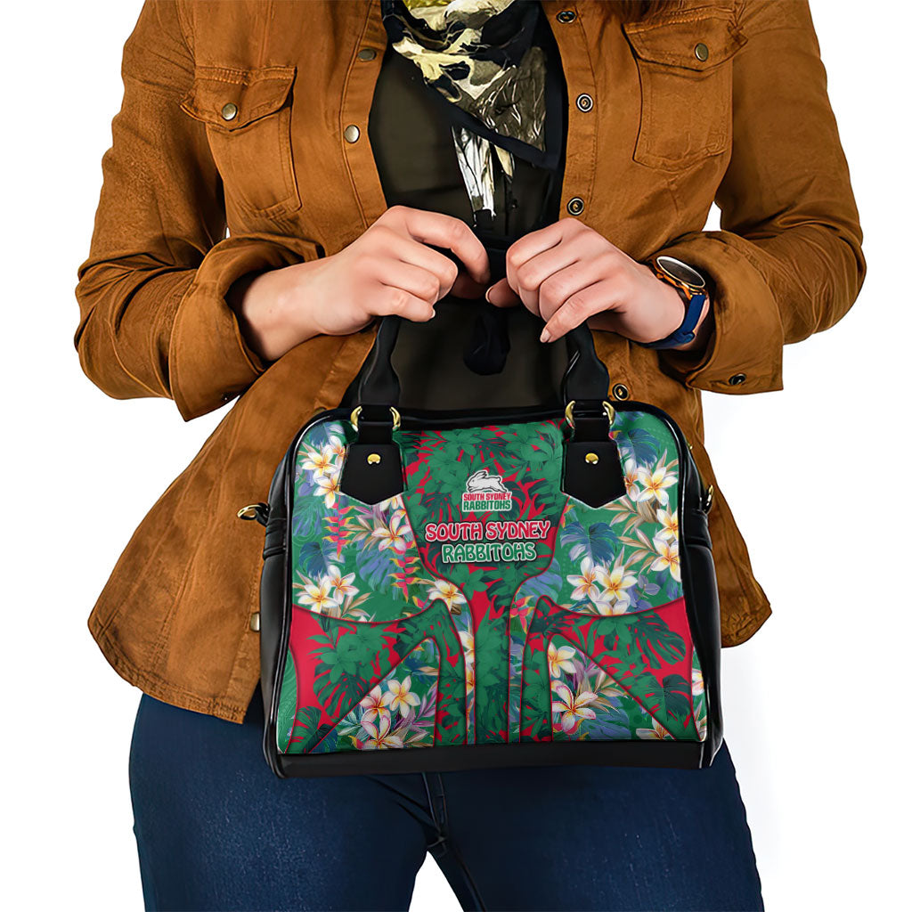 South Sydney Rabbitohs Shoulder Handbag Tropical Hibiscus Floral Pattern With Green And Red Accents