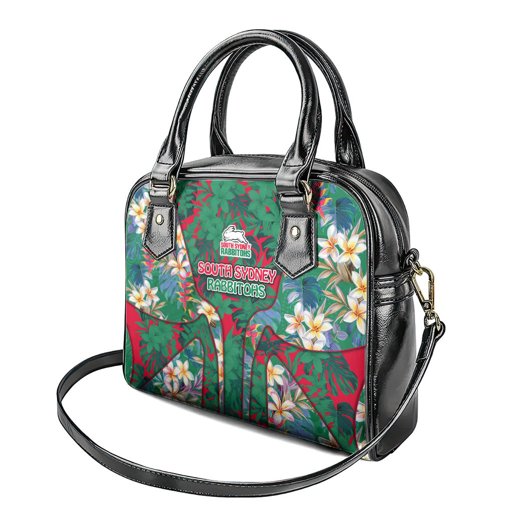 South Sydney Rabbitohs Shoulder Handbag Tropical Hibiscus Floral Pattern With Green And Red Accents