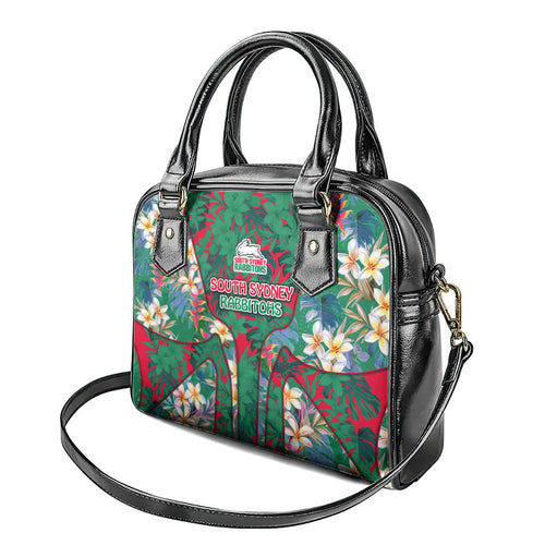 South Sydney Rabbitohs Shoulder Handbag Tropical Hibiscus Floral Pattern With Green And Red Accents