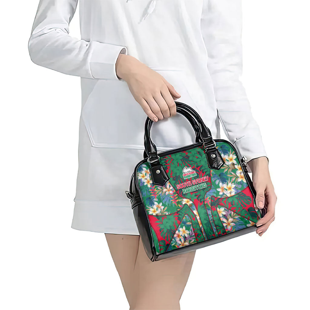South Sydney Rabbitohs Shoulder Handbag Tropical Hibiscus Floral Pattern With Green And Red Accents