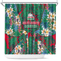 South Sydney Rabbitohs Shower Curtain Tropical Hibiscus Floral Pattern With Green And Red Accents