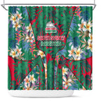 South Sydney Rabbitohs Shower Curtain Tropical Hibiscus Floral Pattern With Green And Red Accents