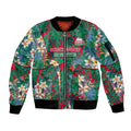 South Sydney Rabbitohs Sleeve Zip Bomber Jacket Tropical Hibiscus Floral Pattern With Green And Red Accents