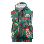 South Sydney Rabbitohs Sleeveless Hoodie Tropical Hibiscus Floral Pattern With Green And Red Accents