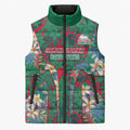 South Sydney Rabbitohs Sleeveless Puffer Jacket Tropical Hibiscus Floral Pattern With Green And Red Accents