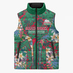 South Sydney Rabbitohs Sleeveless Puffer Jacket Tropical Hibiscus Floral Pattern With Green And Red Accents