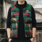 South Sydney Rabbitohs Sleeveless Puffer Jacket Tropical Hibiscus Floral Pattern With Green And Red Accents