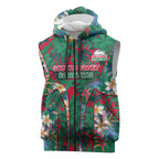 South Sydney Rabbitohs Sleeveless Zip Hoodie Tropical Hibiscus Floral Pattern With Green And Red Accents