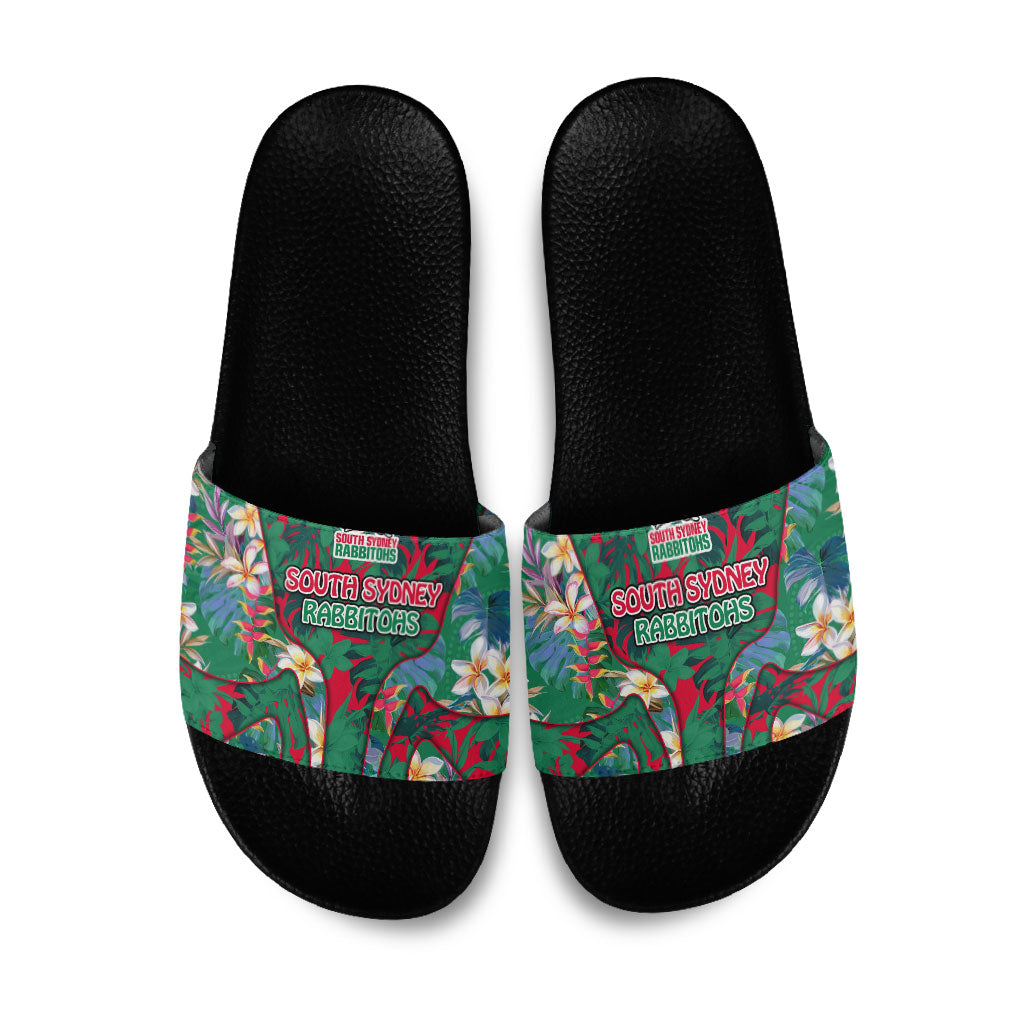 South Sydney Rabbitohs Slide Sandals Tropical Hibiscus Floral Pattern With Green And Red Accents