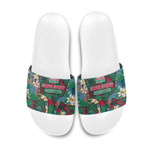 South Sydney Rabbitohs Slide Sandals Tropical Hibiscus Floral Pattern With Green And Red Accents
