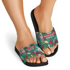 South Sydney Rabbitohs Slide Sandals Tropical Hibiscus Floral Pattern With Green And Red Accents