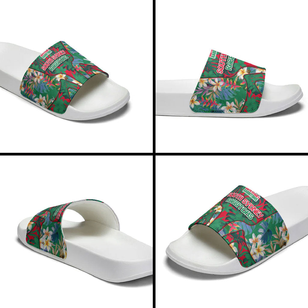 South Sydney Rabbitohs Slide Sandals Tropical Hibiscus Floral Pattern With Green And Red Accents