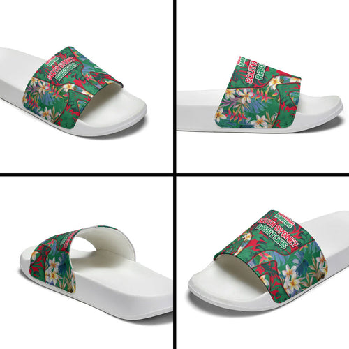South Sydney Rabbitohs Slide Sandals Tropical Hibiscus Floral Pattern With Green And Red Accents