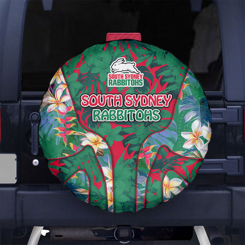 South Sydney Rabbitohs Spare Tire Cover Tropical Hibiscus Floral Pattern With Green And Red Accents