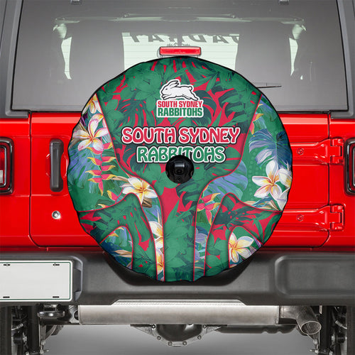 South Sydney Rabbitohs Spare Tire Cover Tropical Hibiscus Floral Pattern With Green And Red Accents